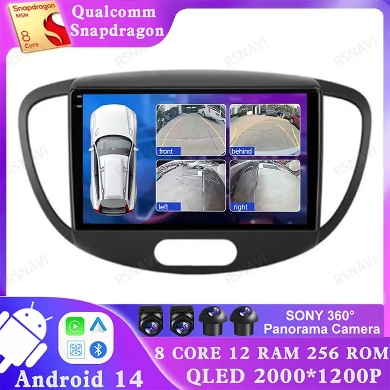 Android 14 für hyundai i10 2010 2013 2013-2015 navi gation multimedia stereo bt drahtloses carplay auto qualcomm dsp 2din gps