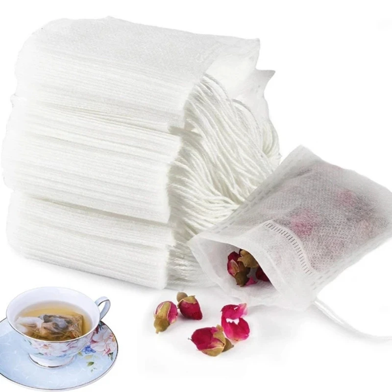 50Pcs Non-Woven Fabric Teabags 5.5 x 7CM Empty Scented Tea Bags With String Heal Seal Filter Paper for Herb Filterate Loose Tea