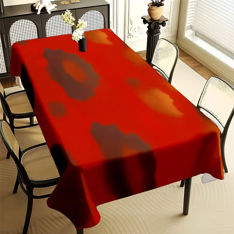 Abstract Red Blot Art Tablecloth, Bright Red With Brown Ink Blot Graphic Print Table Cover for Dining, Kitchen & Home Decor