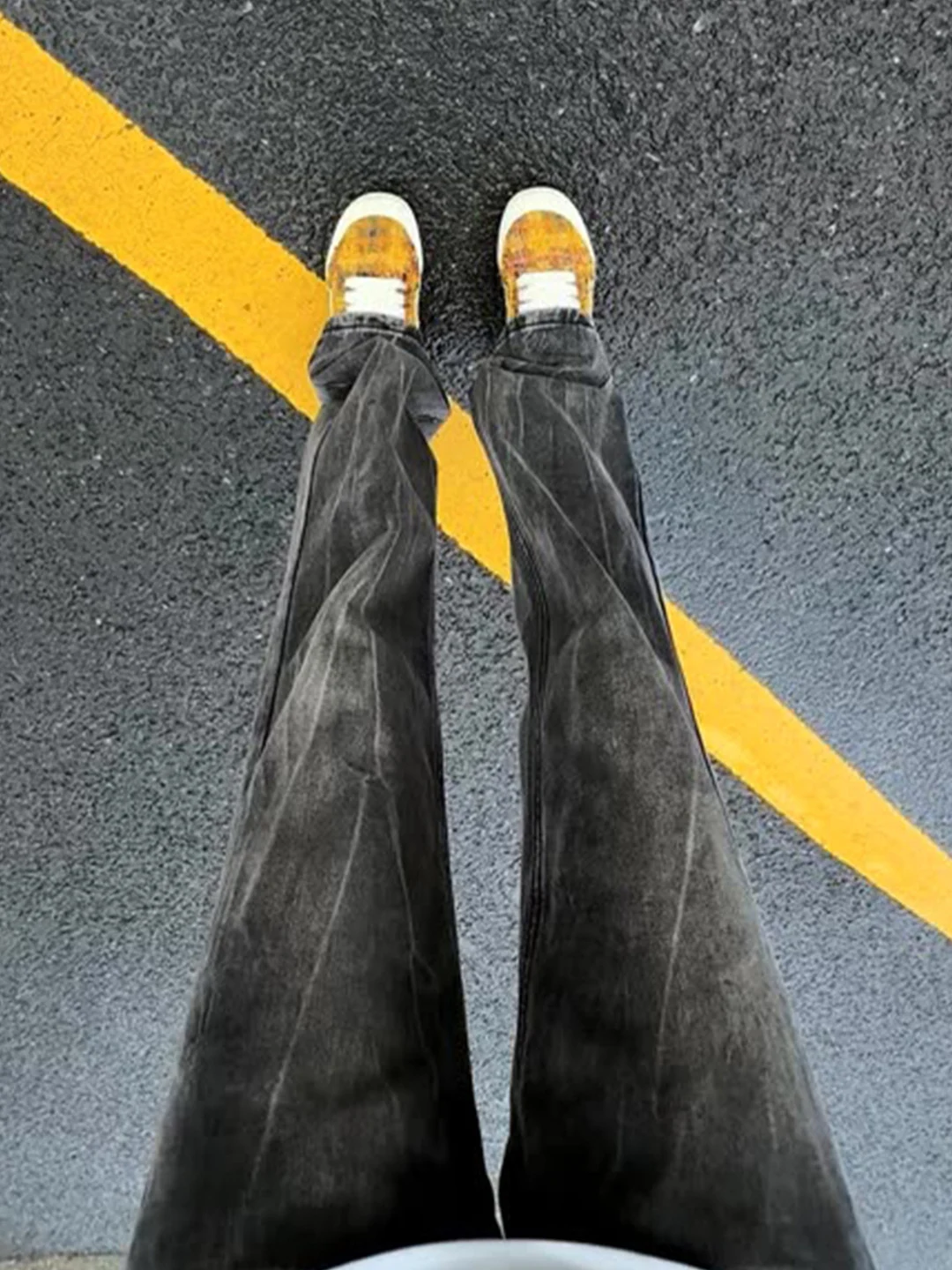 

Washed Black High Waist Straight Leg Men's Jeans Slim Fit High Waist Bell Bottoms American Style Autumn Fashionable Pants
