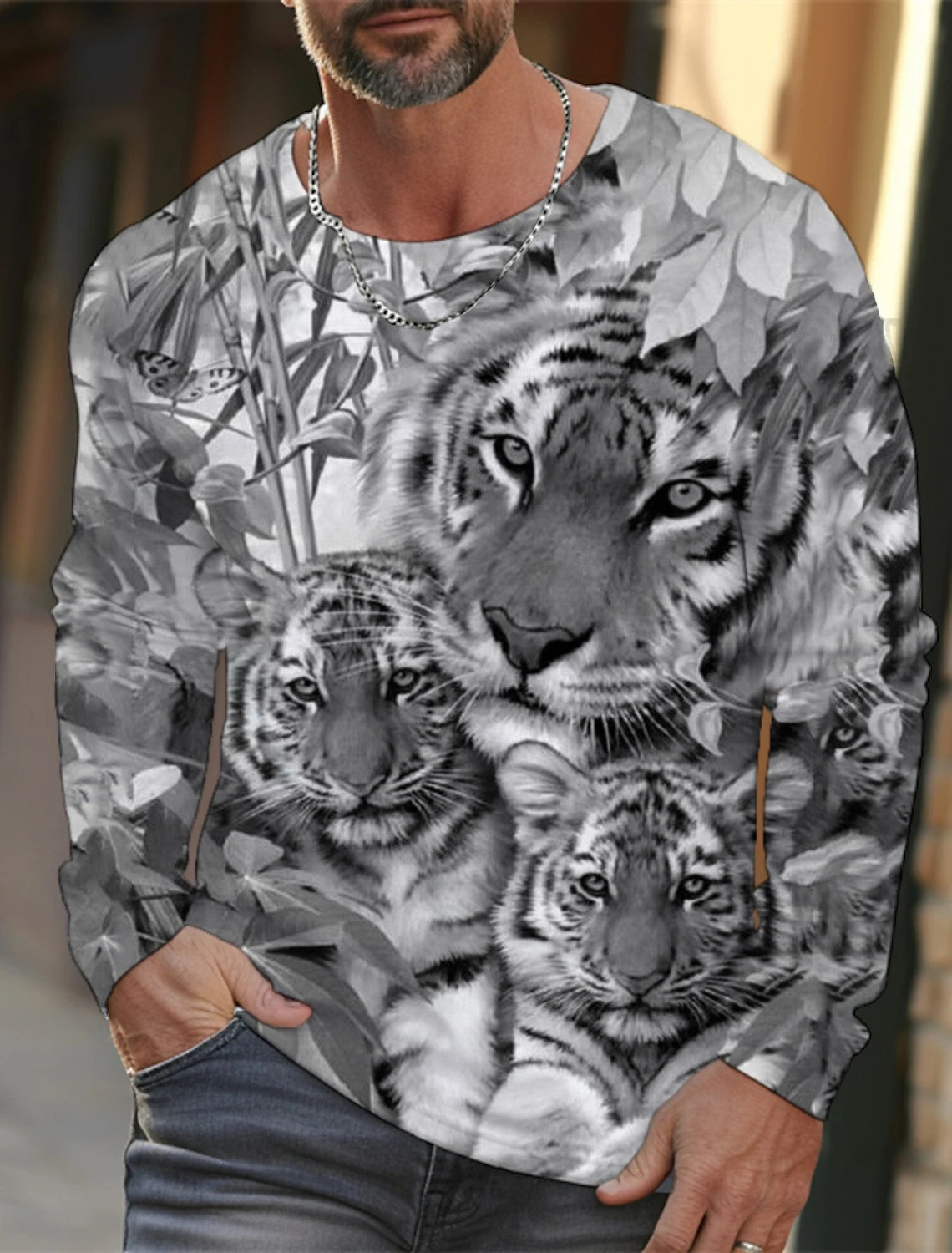 Tiger Graphic Men\'s Long Sleeve T-shirt for Men Clothing Casual Top Tee Shirt Fashion Animal 3D Full Printing Streetwear