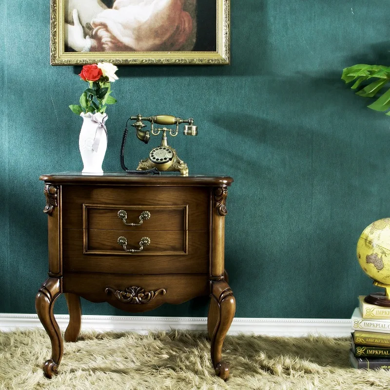 

European style solid wood bedside table with drawers retro storage cabinet for Living room bedroom nightstand home Furniture