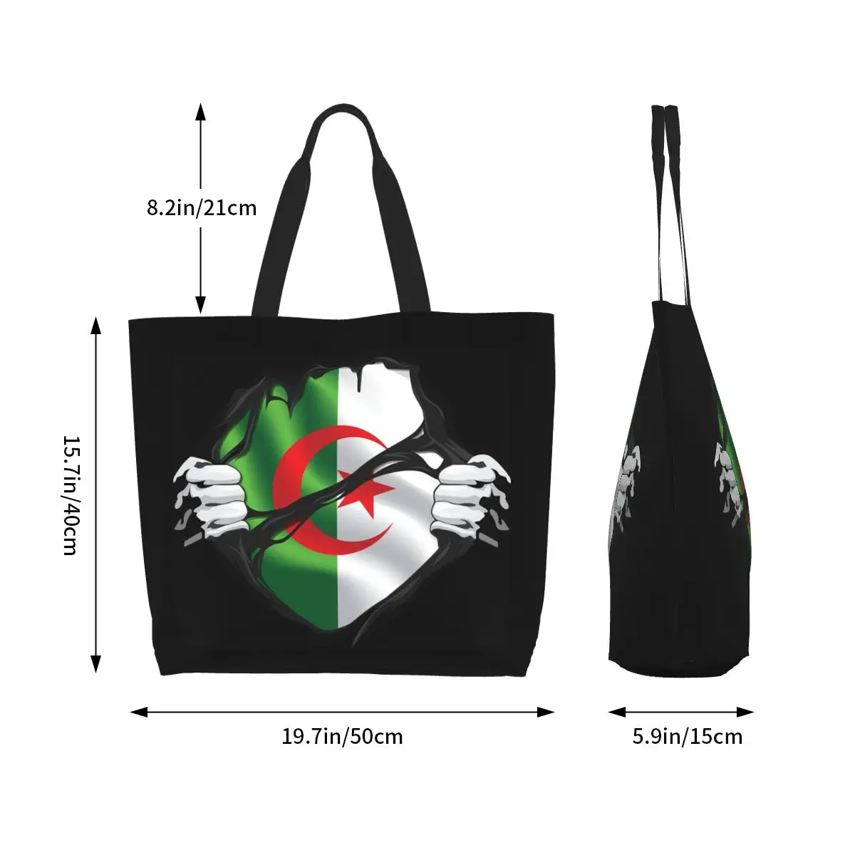 Algerian Pure Blood Flag Black Shopping Tote Bag Canvas Large Capacity Shoulder Bags Shopper Grocery Handbag for Women