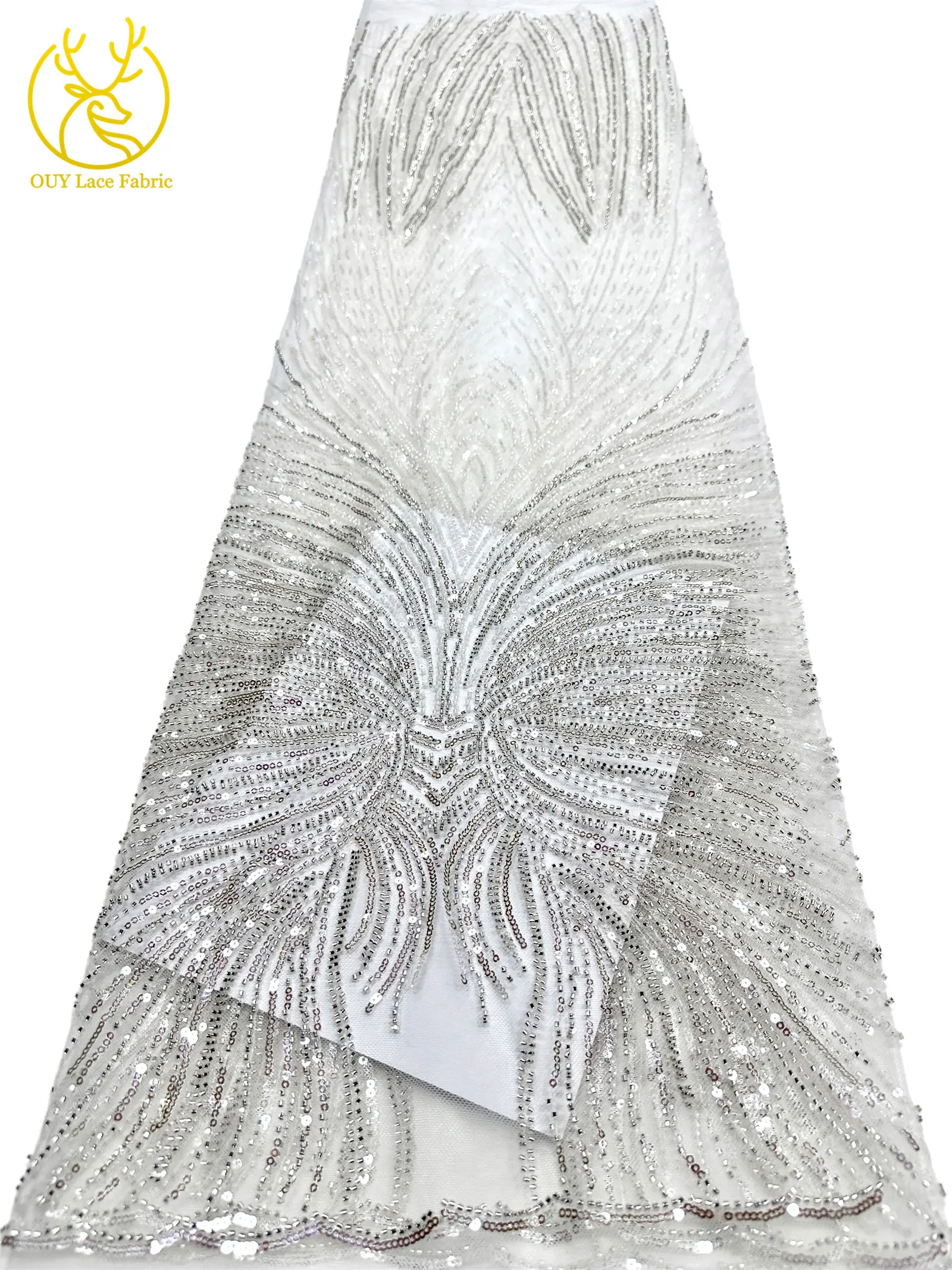 2026 Premium Spitze 5 Yards Französische Nigerianische Spitzenstoffe Afrikanische Pailletten-Perlen-Spitze für Damen Party Hochzeit Bankett – Detail 8