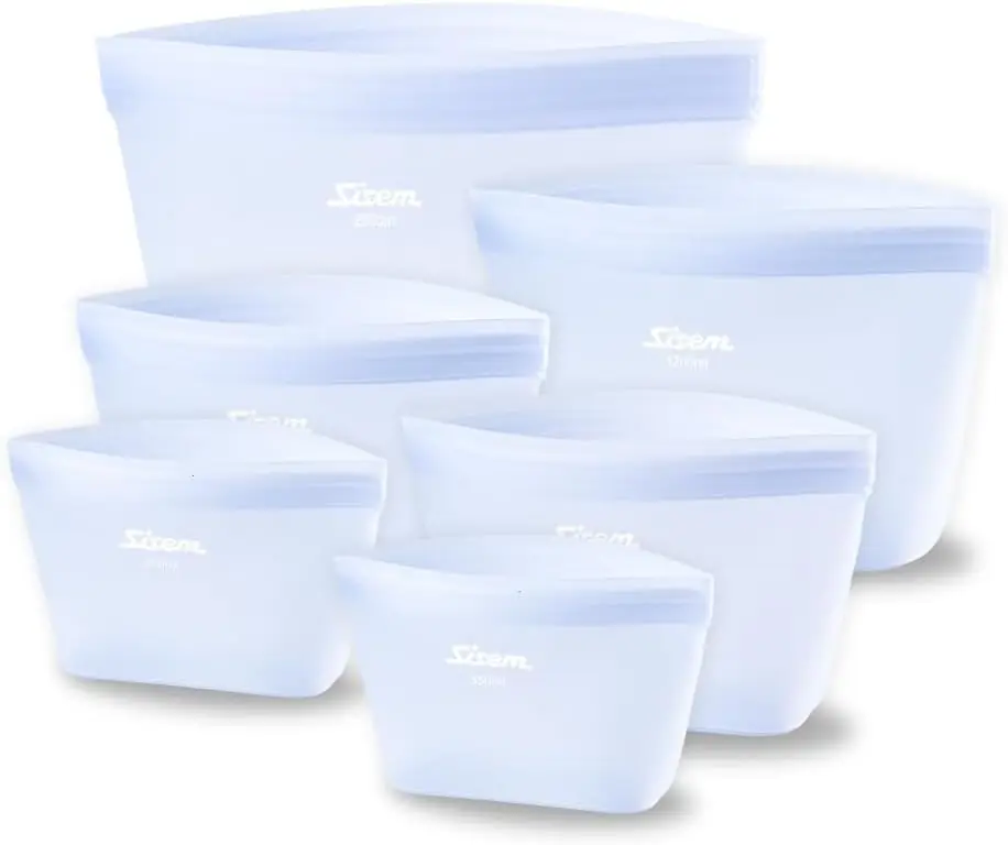

6-Pack Silicone Reusable Stand Up Zip Lock Bag Food Storage Bags, Multi-Use Food Storage Bags, Lunch Bag, Travel Containers,