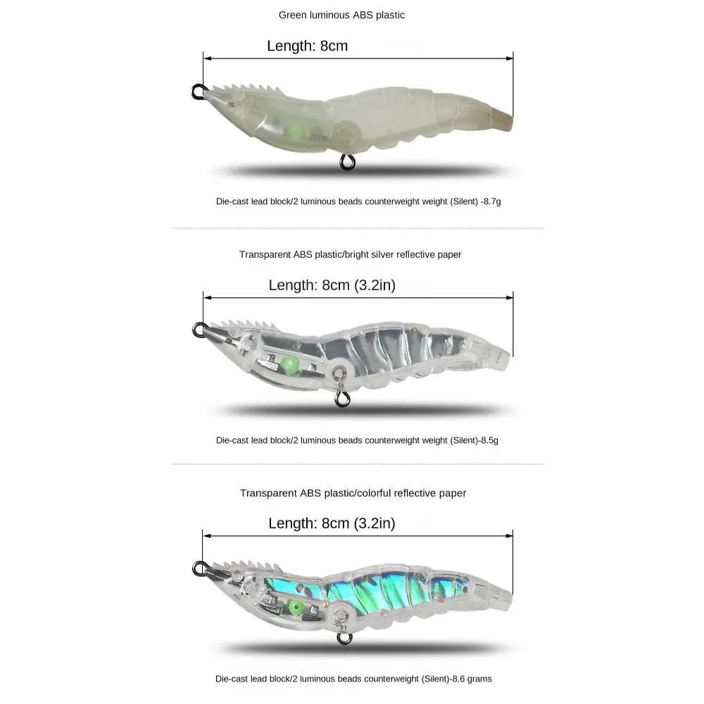 3 Stück 2025 8 cm Köder Embryo Körper Drillinge lebensechte Augen sinkender Köder transparent künstlich unlackiert hart