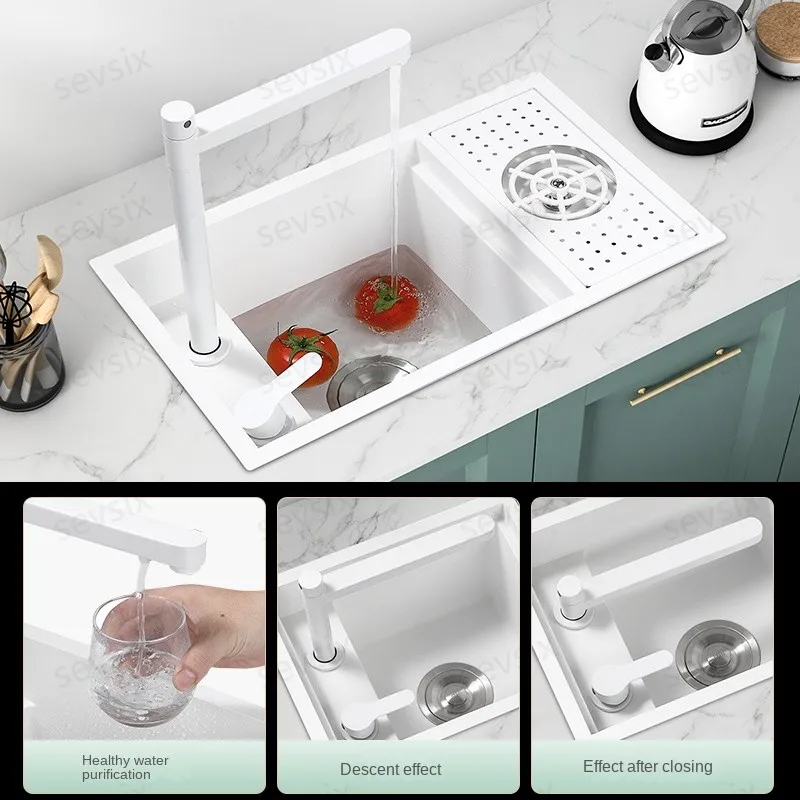 Premium Compact WHITE Stainless Steel Hidden Sink – Space-Saving Undermount Design with Anti-Fingerprint Finish for Modern Home