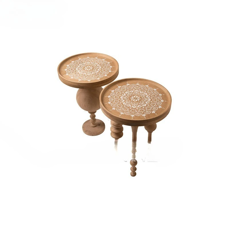 

Solid wood table, living room sofa corner, hollowed-out Roman column table feet