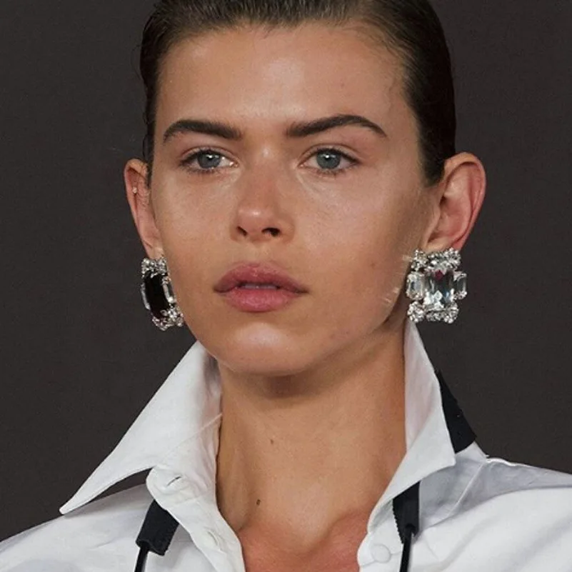 Fashion Square Clip Earrings No Hole Wedding Jewelry Women Large Clear Crystal Rhinestone Clip on Earrings Ear Women Party Gift