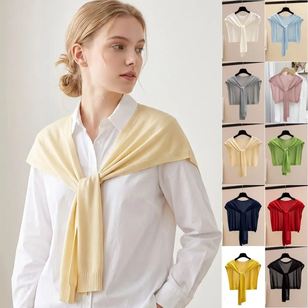 All-match Cape Knitted Shawl Thin Knot Design Neck Wrap Solid Color Cover-Up Crochet Scarves Scarf Accessories