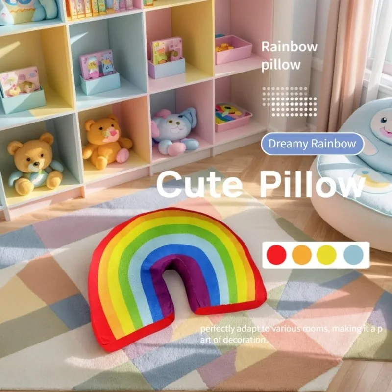 35x24cm Rainbow Plush Pillow Stuffed Red Pink Sky Cushion C Shape Head Support Pillow Home Decor Plushie Prop Gift