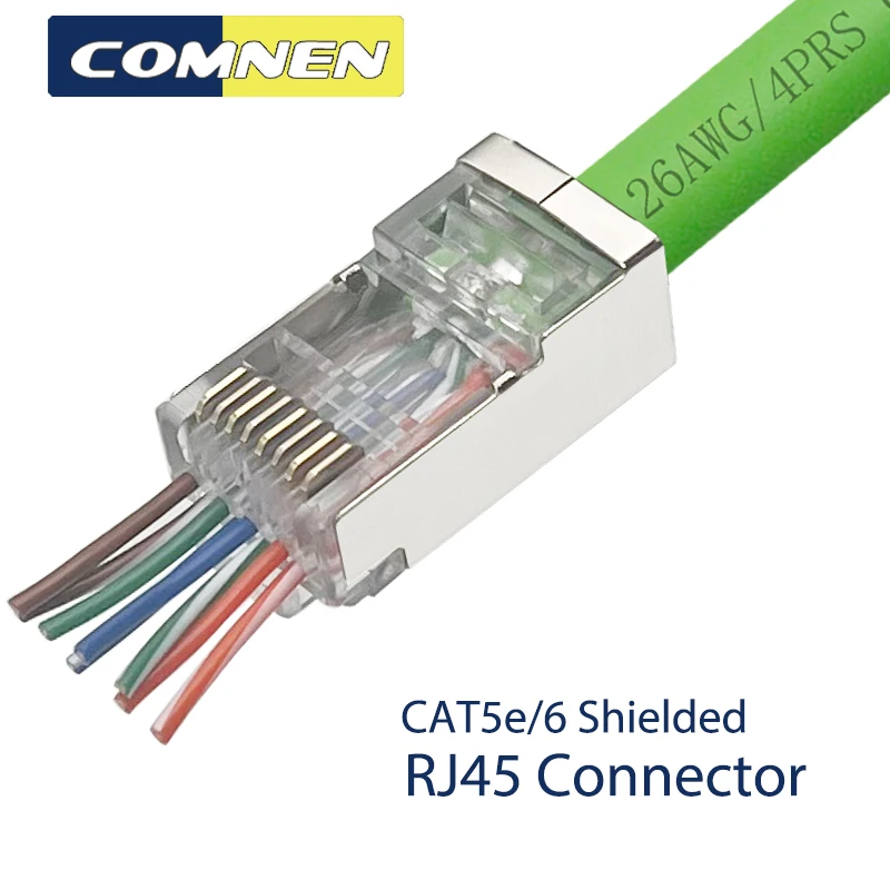 Comnen 1-200Pcs Rj45 Connectoren Cat5e/6 Passeren Modulaire Plug Krimp Kabel Plug 1.0/1.1Mm Gat Einde Verguld 8p8c Krimp