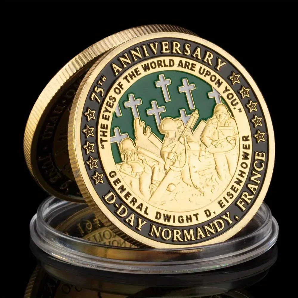 75th Anniversary of D-Day Souvenir Coin The Eyes of The World Are Upon YouVeteranChallenge Coin Golden Plated Commemorative Coin