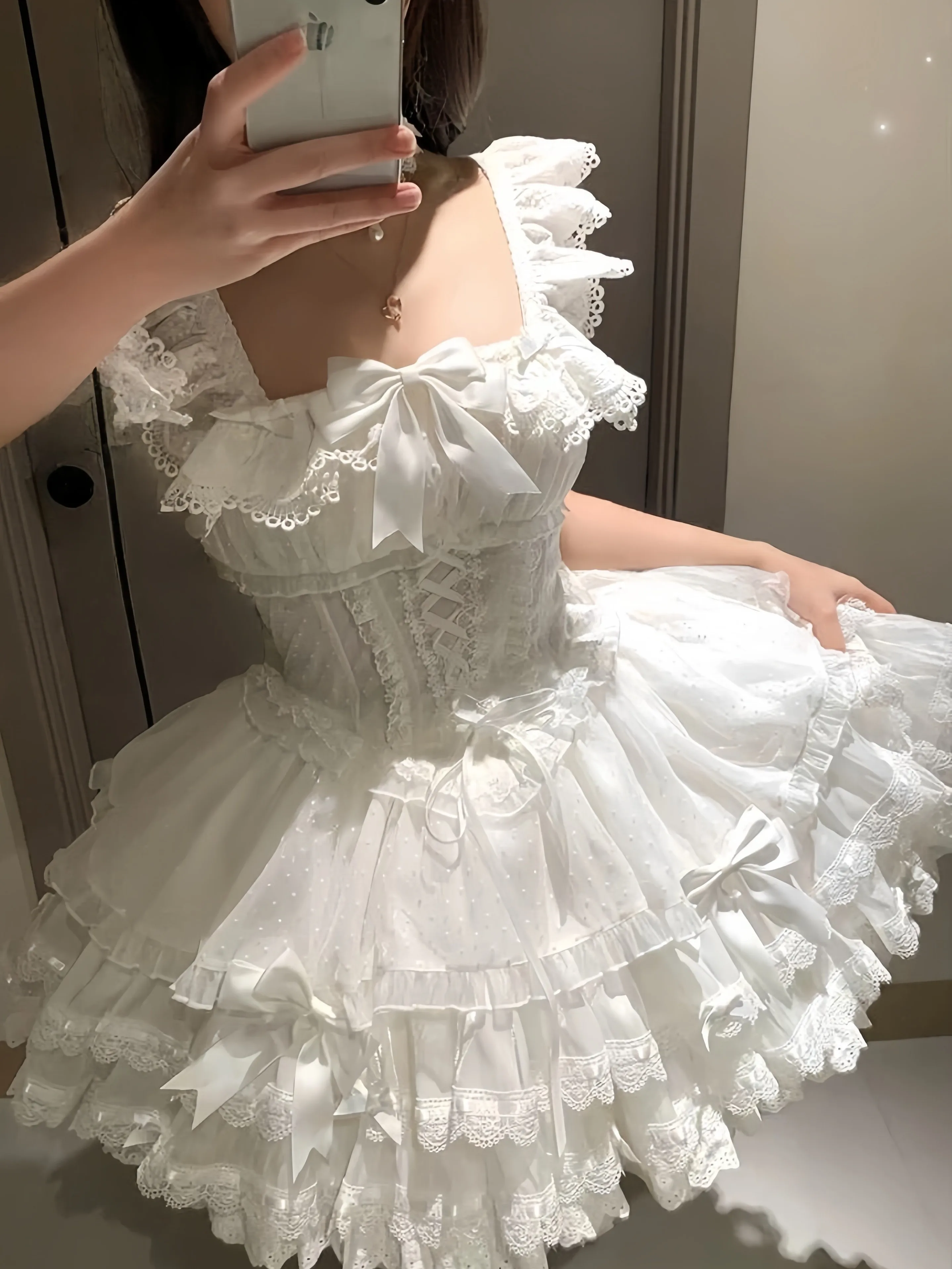 Ballet Style Lolita Dress White Cake Princess Skirt Birthday Gift Dress Small  Elegant Women's Clothing City Commute