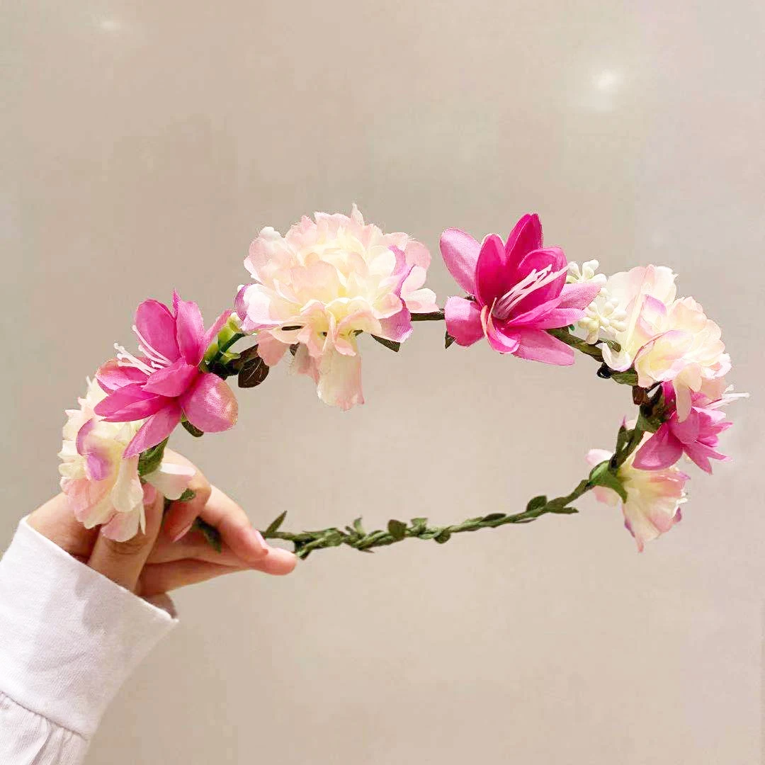 Fashion Wedding Flower Crown Bohemian Bride Hair Accessories Flower Headbands Braided Wreath Hair Band Women Girl Floral Garland