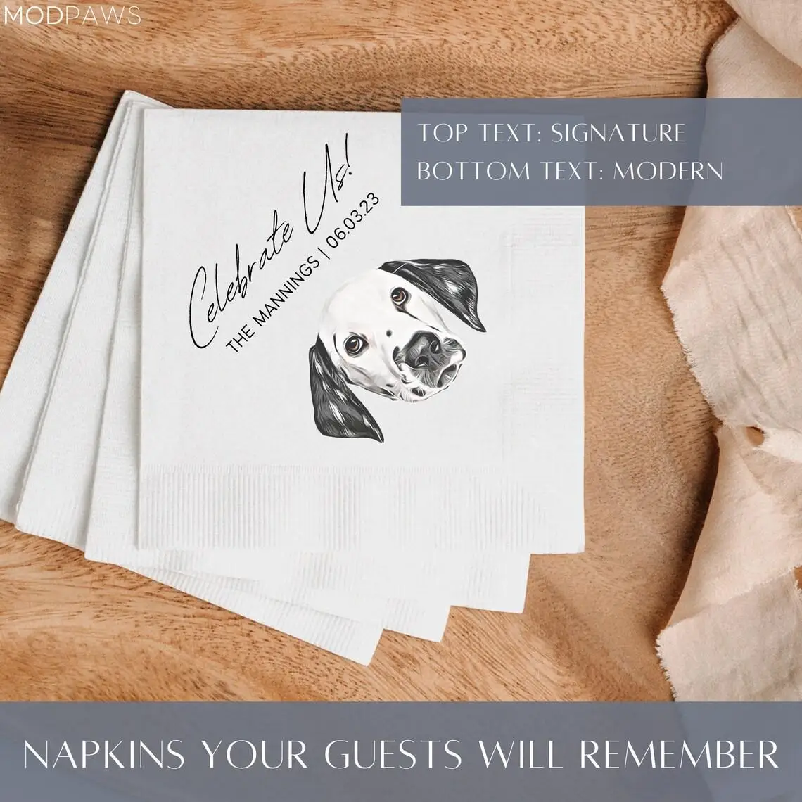 Custom Dog Cocktail Napkins Using Pet Photo + Name Dog Wedding Napkins Custom Cat Napkins for Wedding Dog Birthday Decorations