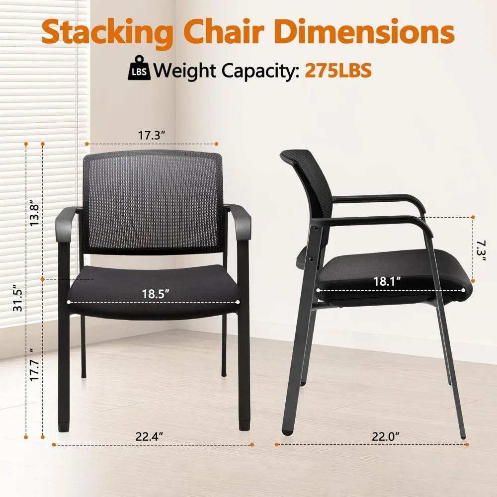 Mesh Back Stacking Arm Chairs with Upholstered Fabric Seat and Ergonomic Lumber Suppor