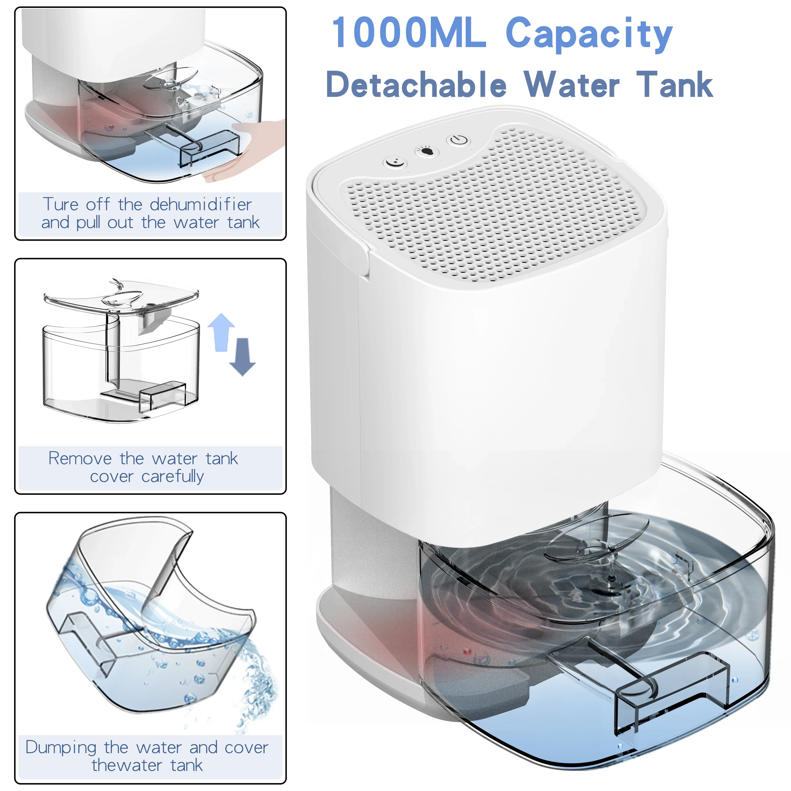 

1000ml Dehumidifier With Basic Air Filter 2 in 1 Quiet Moisture Absorbers Cost-Effective Air Dehumidifier For Home Room Kitchen
