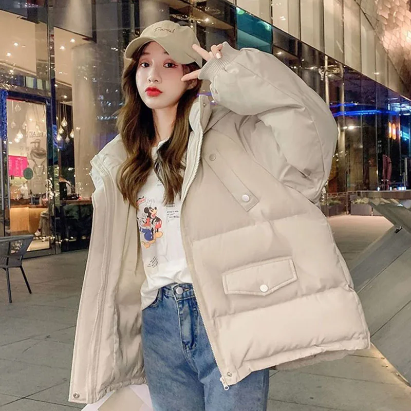 Biyaby Cotton Hooded Parkas Woman Winter Kawaii Oversized Loose Coats for Women High Quality Casual Thickened Warm Jacket Female