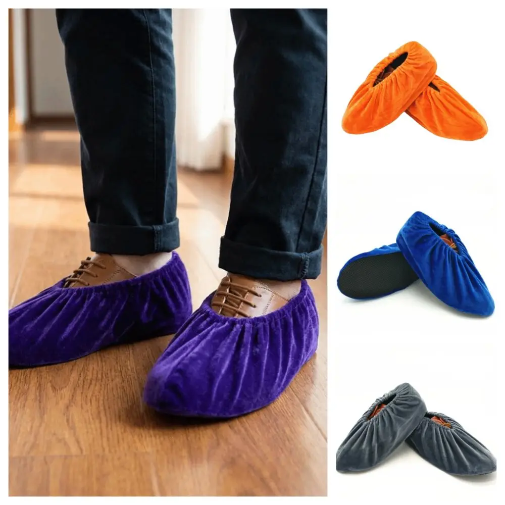 3Pairs Reusable Non Slip Shoe Covers Elastic Velvet Short Fabric Overshoes Breathable Anti Dirty Shoe Protector Indoor Use
