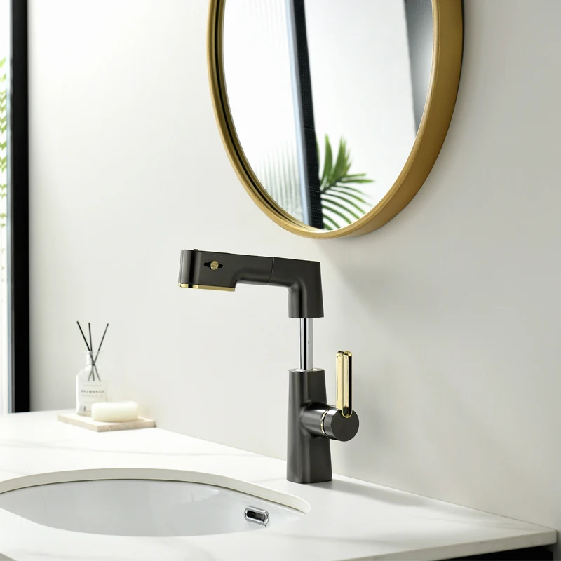 Bathroom pull basin faucet can be freely adjustable lift bathroom hot and cold mixer faucet countertop installation.