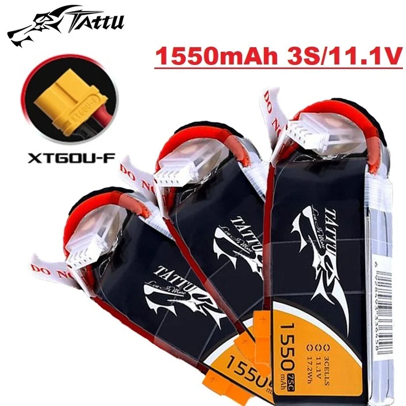 TATTU 3S 11.1V 1550mAh 75C bateria LiPo dla helikopter RC Quadcopter FPV części do dronów wyścigowy z wtyczką XT60 11.1V bateria dronów