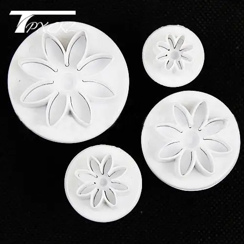 Set de 4 moldes para decoración de galletas, accesorios de cocina con émbolo para pastel de margaritas y flores de boda, cortador de galletas y