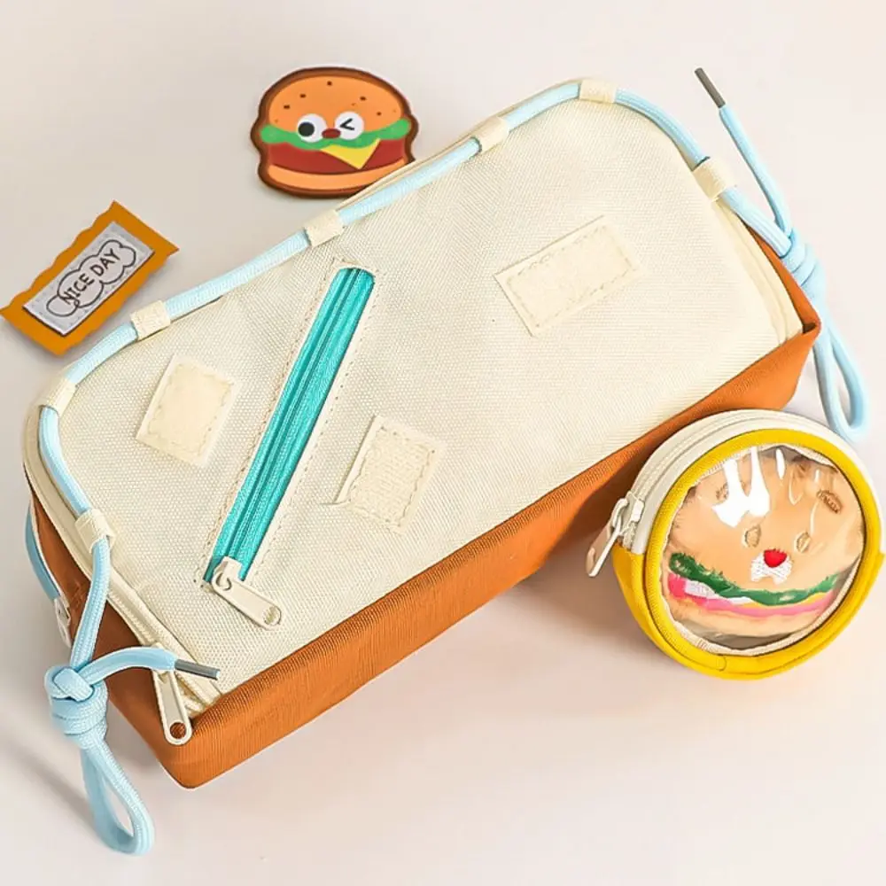 Large Capacity Hamburger Pencil Case Delicious Food Aesthetic School Cases Pouch Portable Multifunctional Bag Organizer Box