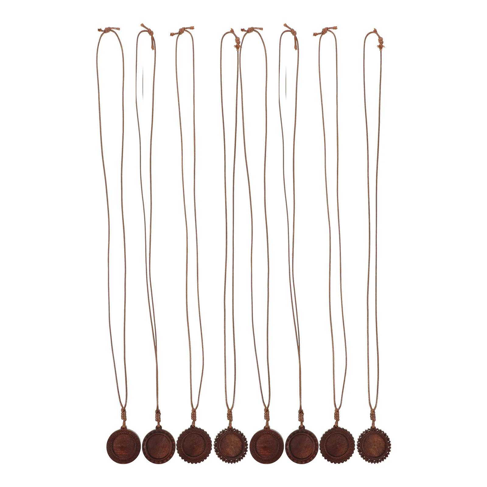 

8Pcs Wood Bezel Pendant Bases - Hollow Flower Carved Wooden Rounds for DIY Necklace Holder - Adjustable Pendant Chain Charms