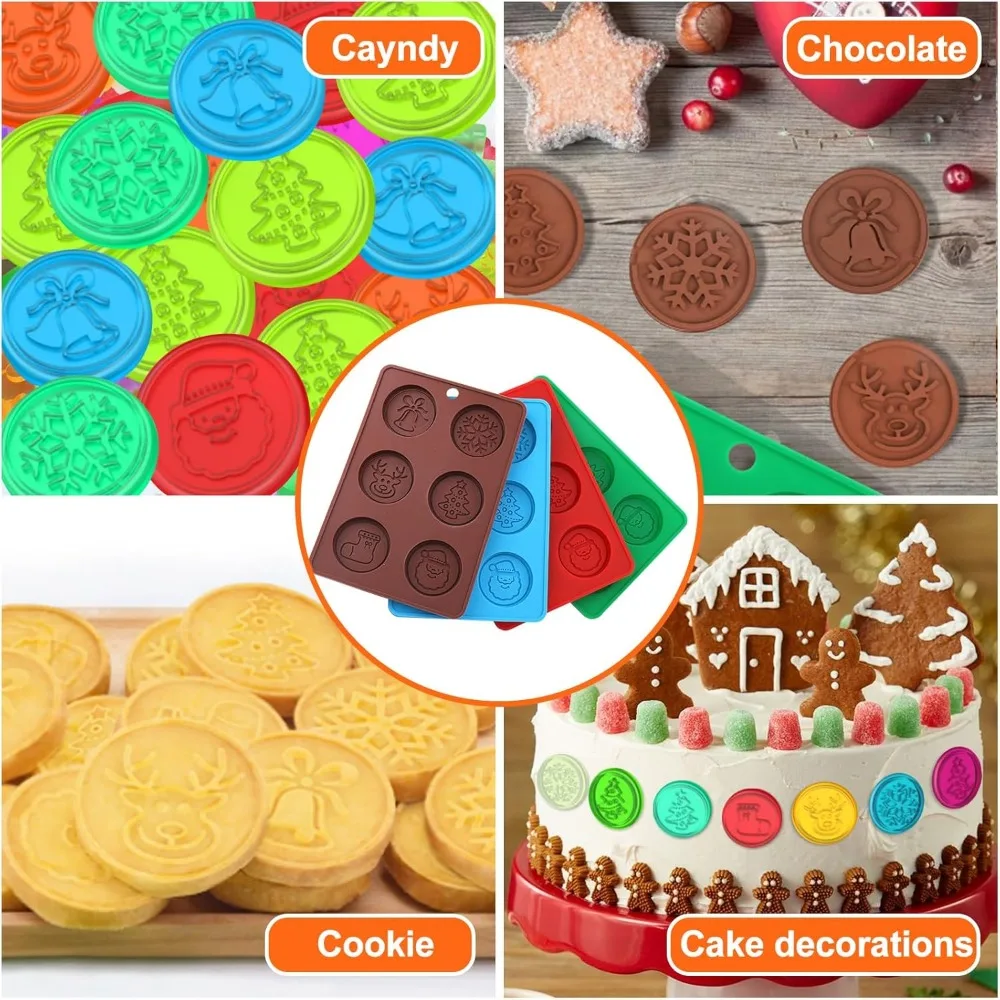 Christmas Chocolate Molds Round Demoulding Silicone Baking Christmas Cookie Candy Mold DIY for Christmas Party Cake Decorating