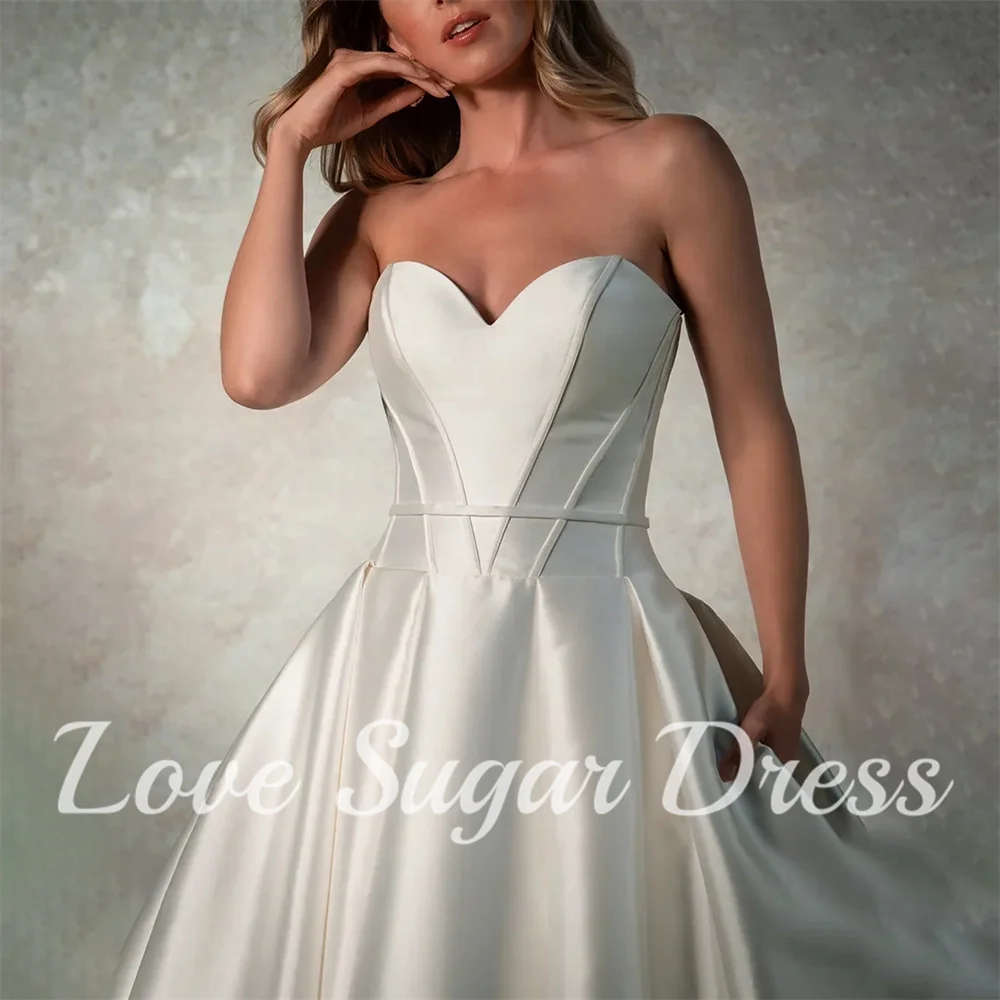 Elegant A Line Wedding Dresses With Pockets Sweetheart Satin Bridal Gowns Long Train Back Button Bride Dress vestidos para mujer