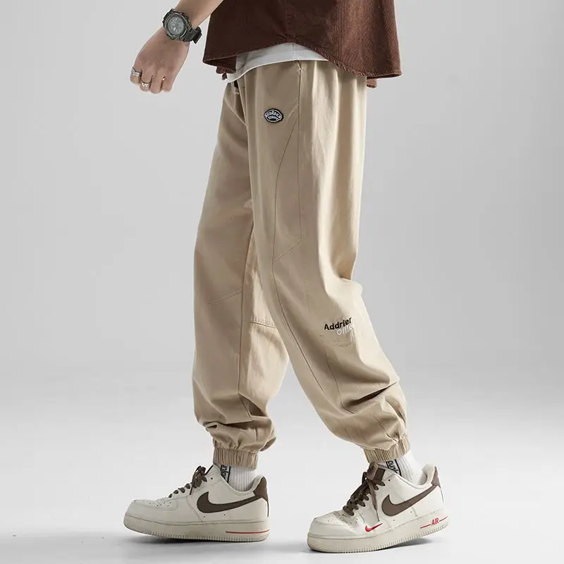 Pantalones Cargo de algodón para hombre, pantalón holgado de Color sólido con bolsillos y cordón en la cintura, informal, a la moda