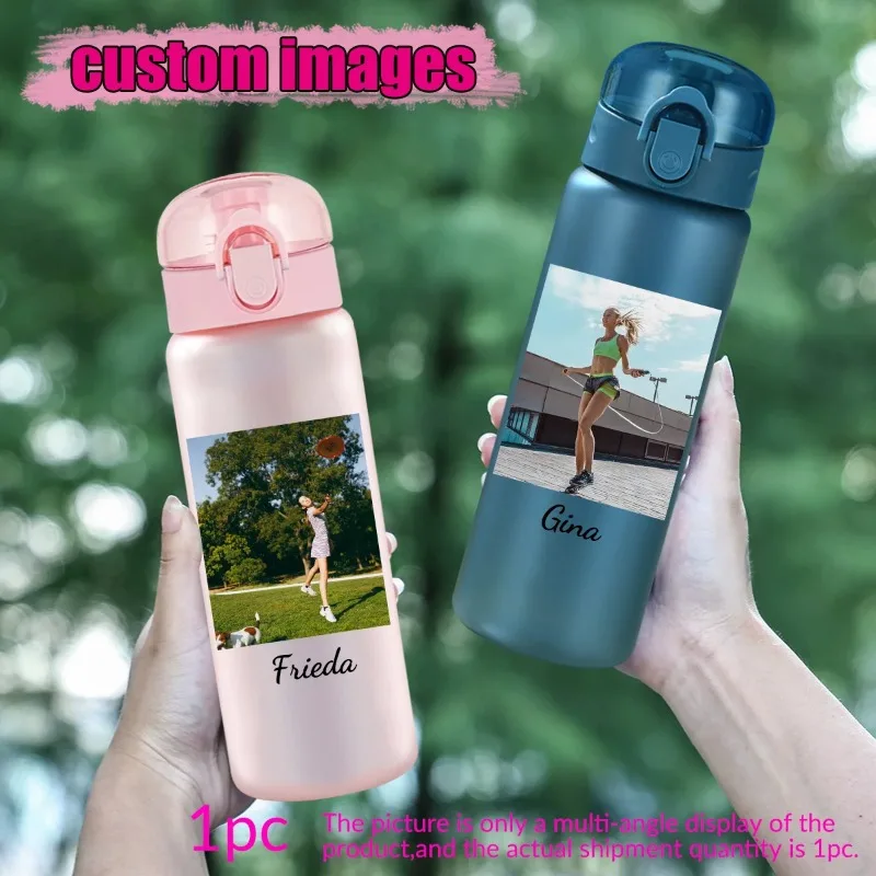 Personalized Custom Photo & Text 26oz/780ml Leakproof Sports Water Bottle Outdoor Travel Plastic Drink Cup with Carry Rope Gift