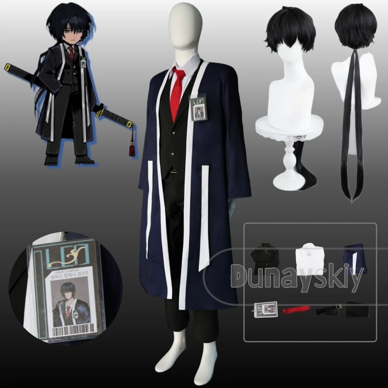 Perruque Kim à chapeau en bambou, accessoires de cosplay, costume, long trench-coat, uniforme du jeu Limbus Company, carte d'identification de personnage, anime, Halloween