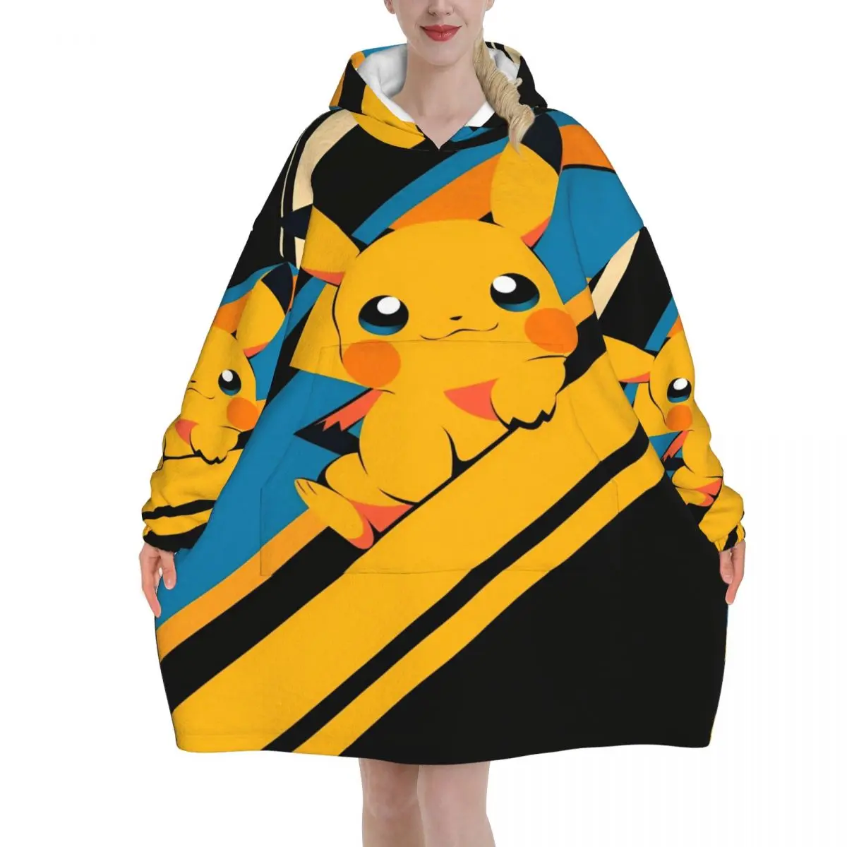 

Pokemoned Pikachus Blanket Hoodie Wearable Blanket Large with Pocket Warm Sleeping Bag Soft Cozy Onesie