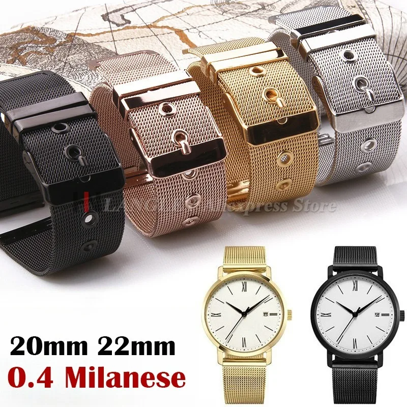 0.4 Milanese Mesh Loop Stainless Steel Watch Band Quick Release 20mm 22mm Men's Bracelet 1.5mm Thickness Strap for DW for Omega