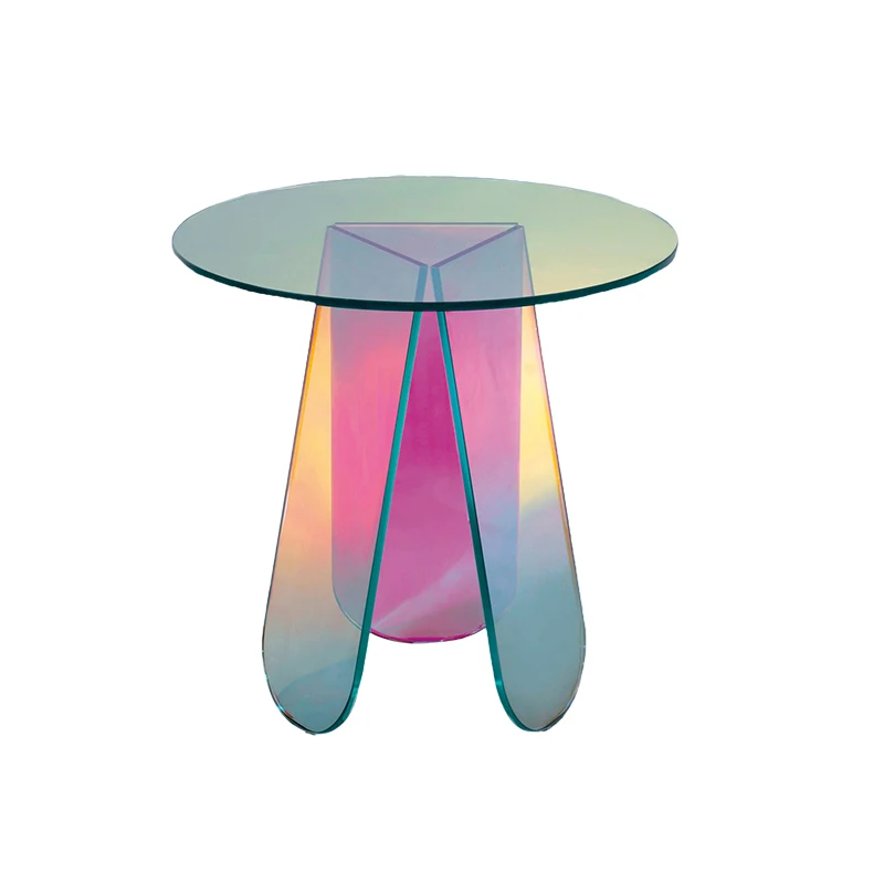 Rainbow Acrylic Tea Table Net Red, Transparent, Colorful Edge, Corner, Small Table Glass Circle