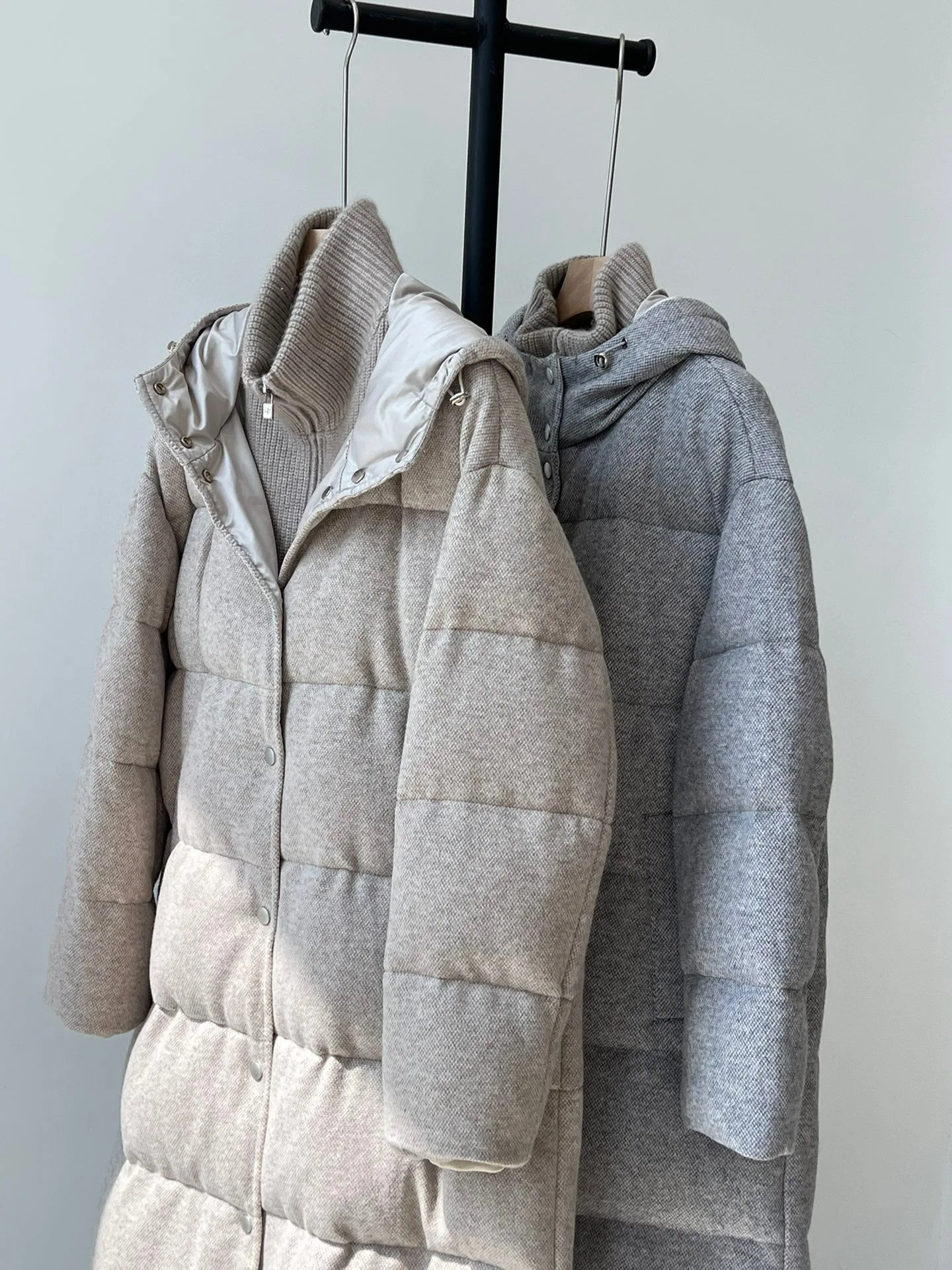 Luxurious cashmere casual hooded down coat