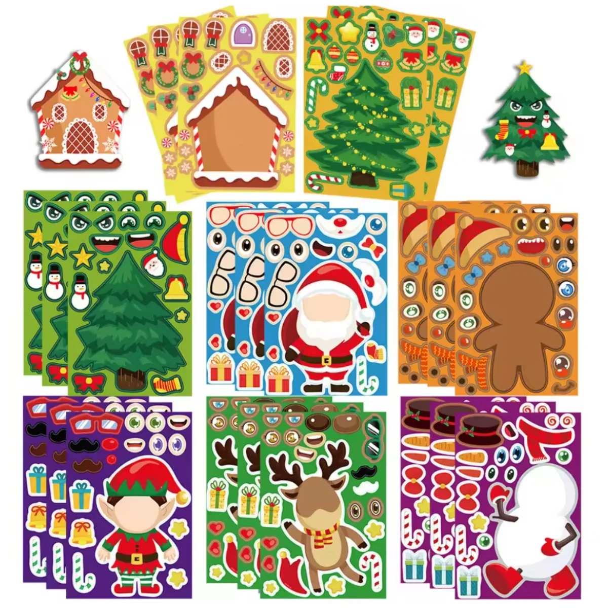 8-48Sheets Christmas Children DIY Puzzle Sticker Games Unicorn Make A Face Funny Assemble Jigsaw Stickers Kids Educational Toys