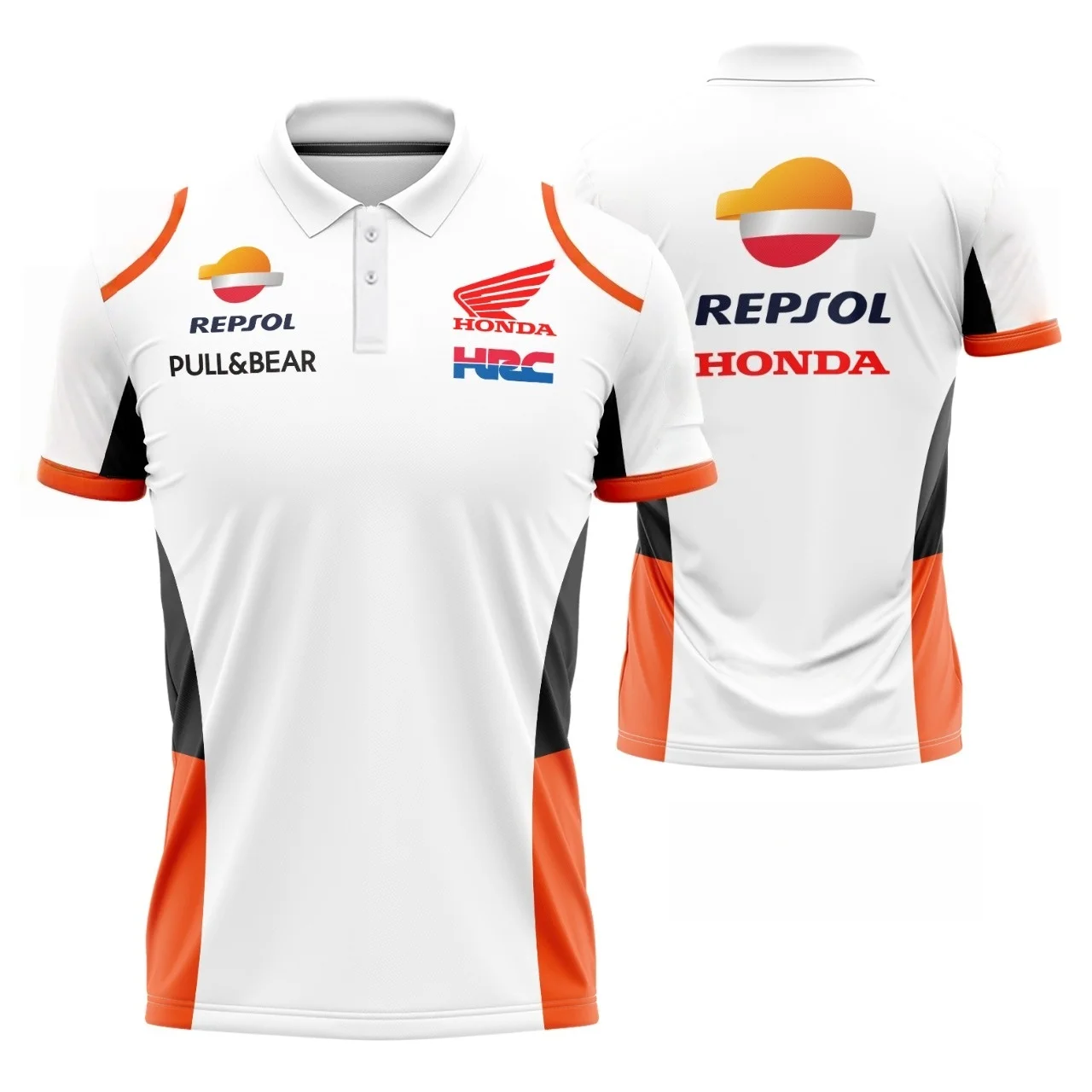 

Мотоциклетная рубашка-поло для Honda HRC Repsol Bull Racing Motos GP Team, белая/темно-синяя, летняя, быстросохнущая, дышащая, не выцветает