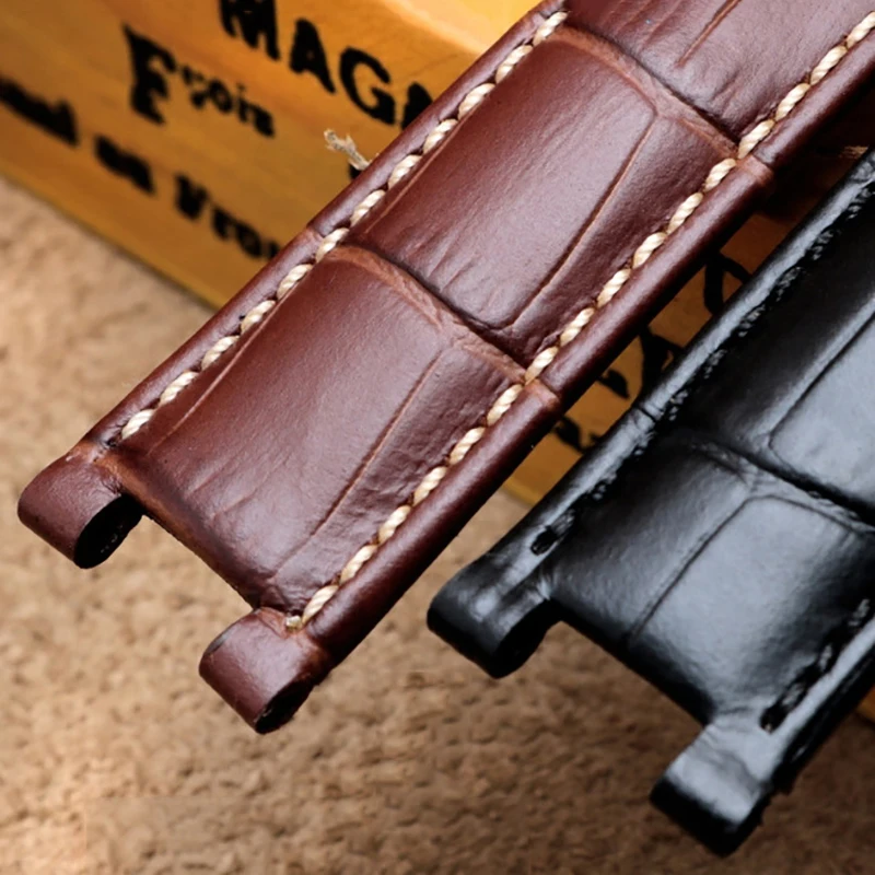 Head Layer Leather Strap Crocodile Pattern Cowhide for YA133309 Gales 20*11mm 22*13mm Watchband Black Brown Men\'s Accessories