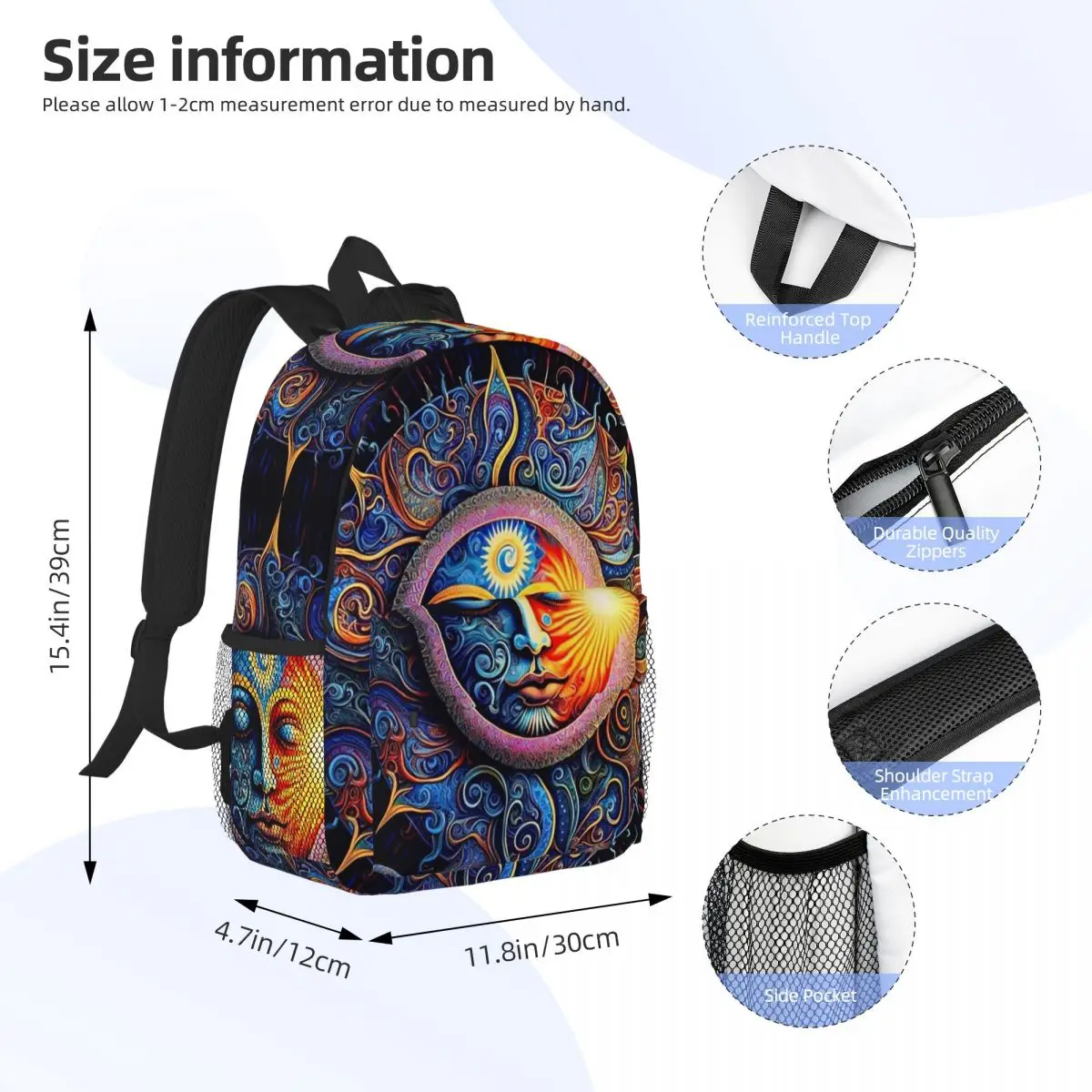 Cosmic Harmony Sun And Moon Mandala Backpacks Boys Girls Bookbag Fashion Children School Bags Laptop Rucksack Shoulder Bag