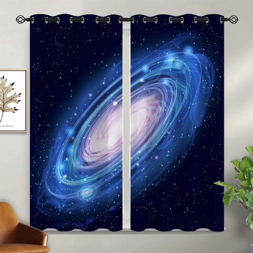 Galaxy Semi-Blackout Curtains for Girls Boys Kids Home Decor Galactic Universe Psychedelic Milky Way Grommet Thermal Insulated