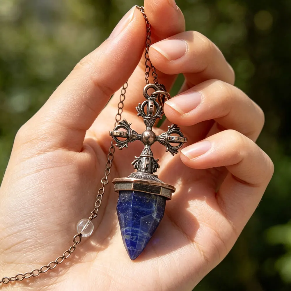 Cross Charm Rock Crystal Pendulum for Divination Dowsing Amethysts Tiger Eye Green Aventurine Healing Pink Quartz Pendulo X444 view 4