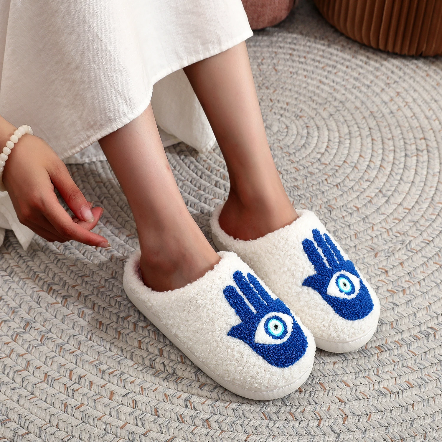 Winter Funny Palm Fur Slippers Home Home Wear-Resistant Non-Slip Plus Velvet Thick Bottom Cotton Slippers