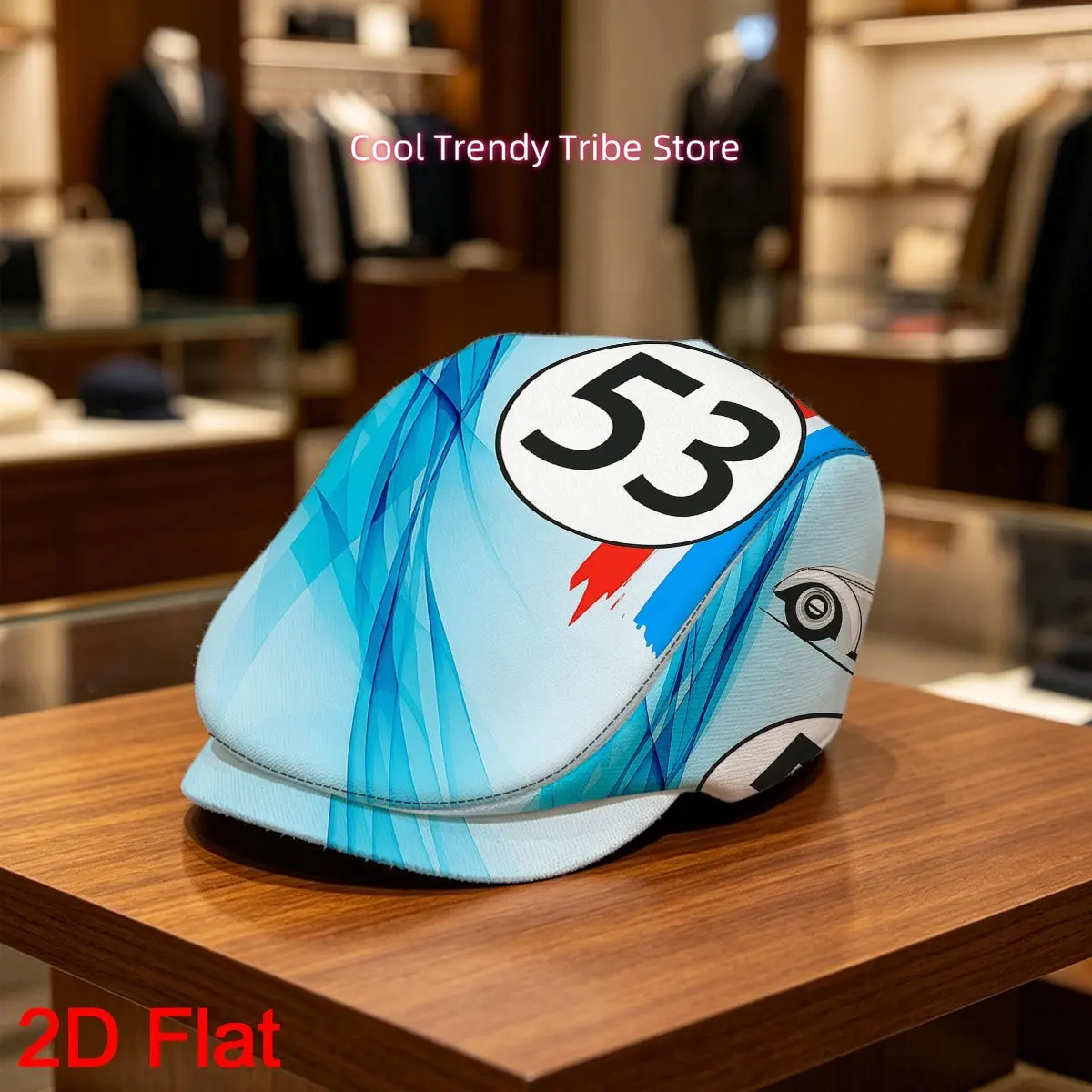 1pc Men's Retro Car 53 Racing Print Adjustable Flat Cap - Vintage Beret Hat Suitable for, Graduation Gifts, Teacher's Day, Breat
