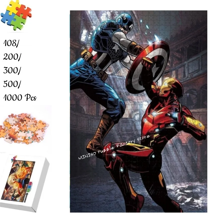 

Пазлы Super Hero, картонные/деревянные 108/200/300/500/1000 шт., пазлы Marvels для взрослых, детей, подарки, игрушки, семейные игры