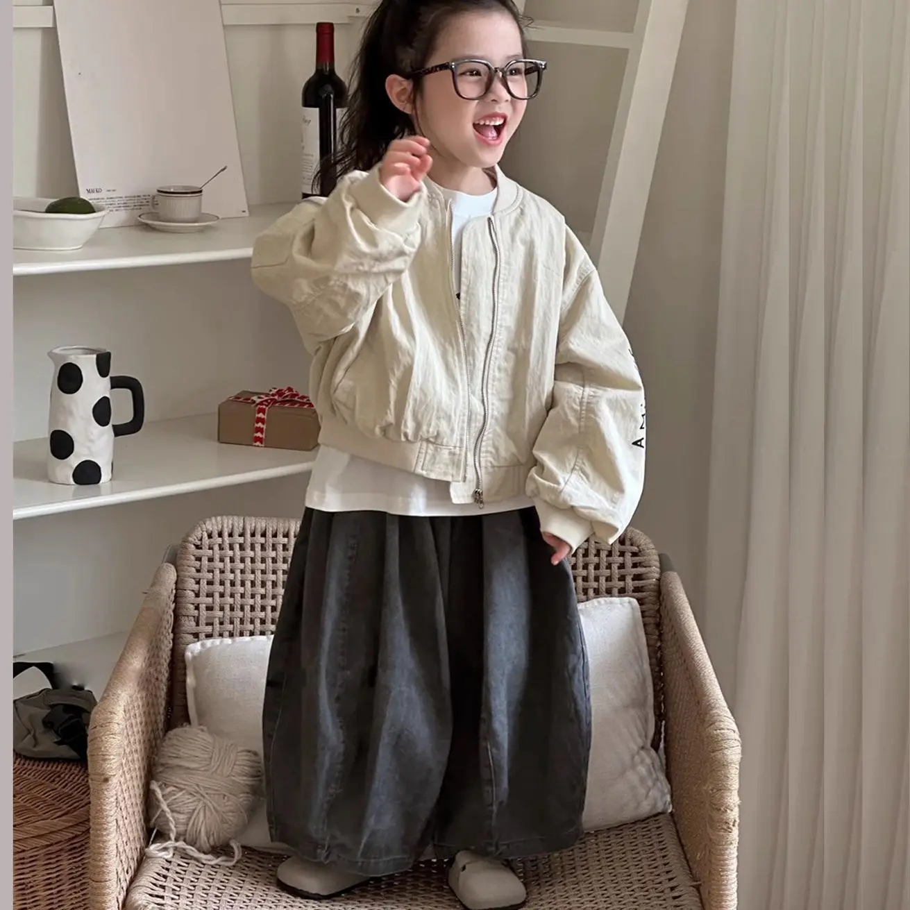 Children's pure cotton radish pants, boys' forest retro casual girls' 2025 Spring and Autumn Harun pants 3