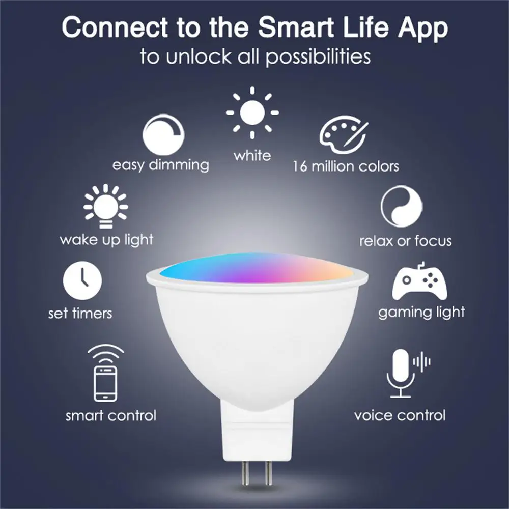 Tuya MR16 5W Smart Homekit WiFi Smart LED Light Bulb 12V RGBCW Dimmable Lamp Siri Voice Control Spotlighting Color Changing