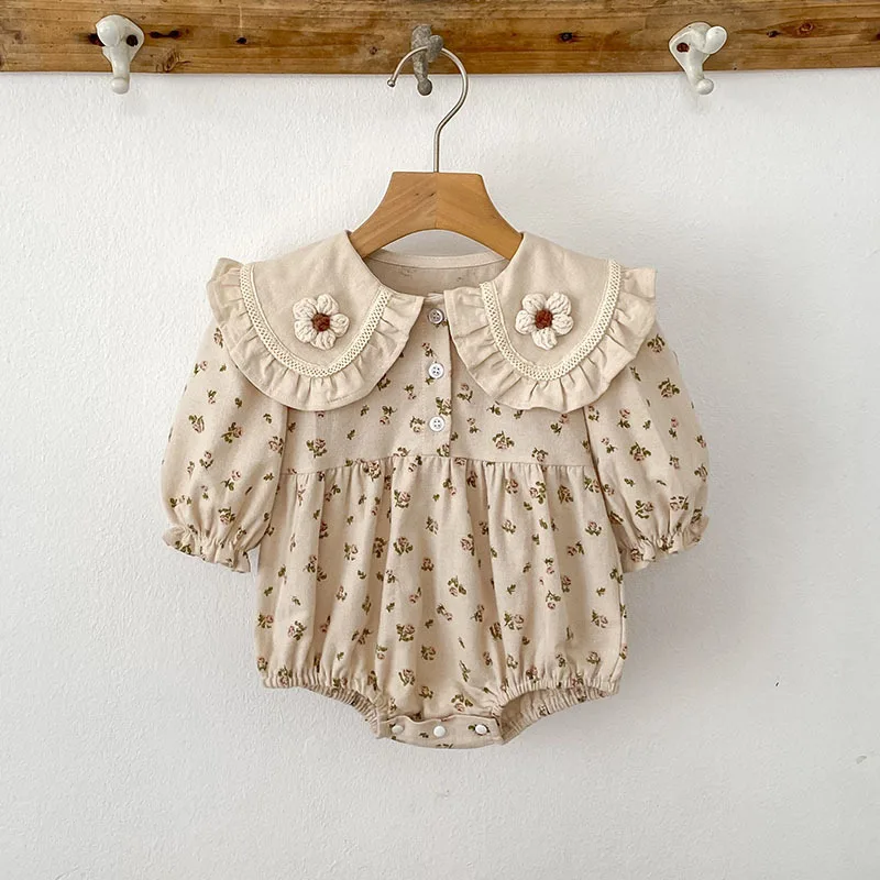 Jumpsuits Princess Floral Print Baby Romper Spring Autumn New Arrival Long Sleeve Doll Collar Bottom Covering Clothes for Girls